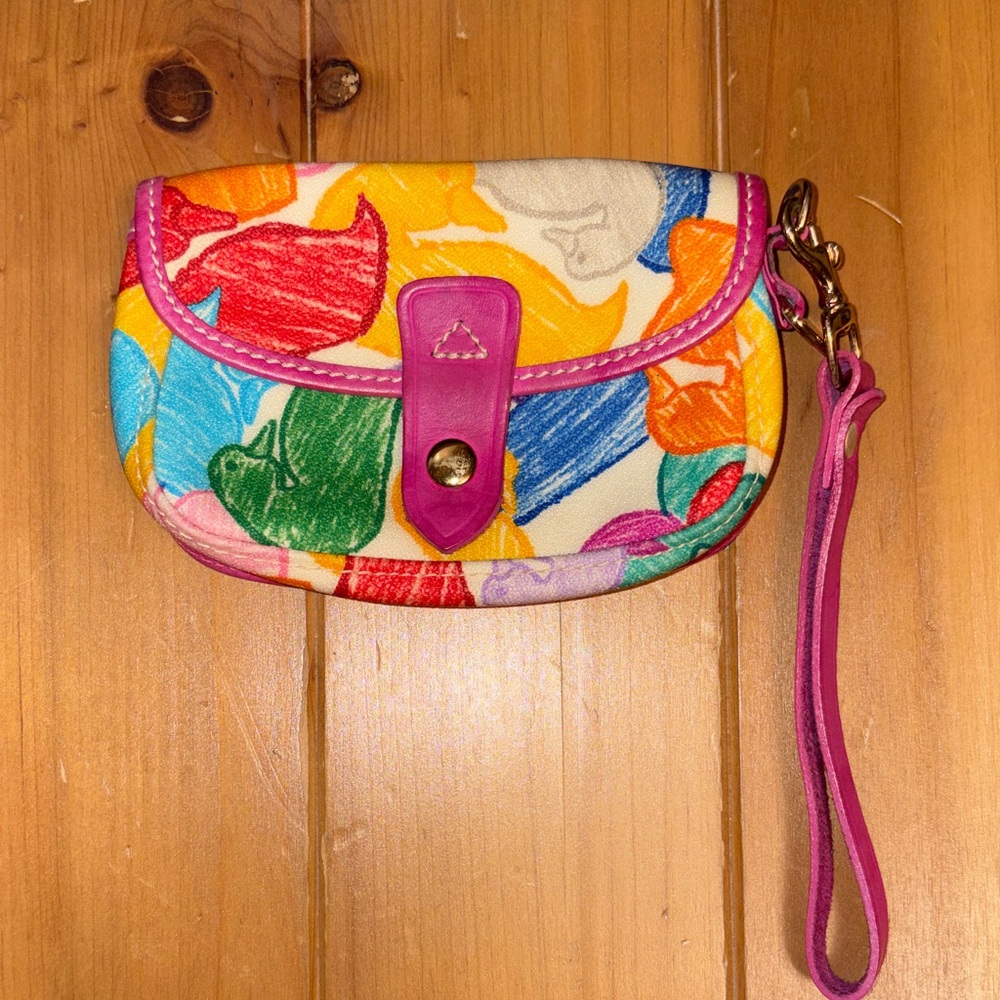 Dooney & Bourke Multicolor Floral Wristlet with Pink Trim